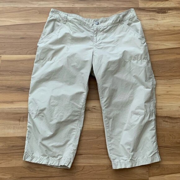 Columbia Womens Beige Cotton Nylon Capris Pants Size 14 Snap Outdoor Hiking - Picture 1 of 7